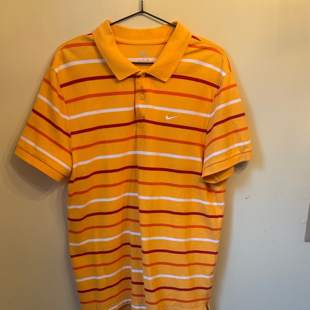 Nike Men's Yellow and Red Striped Polo Shirt (The Athletic Dept)
